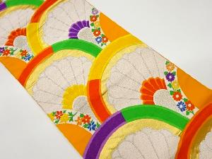 青海波に菊・草花模様織出し袋帯